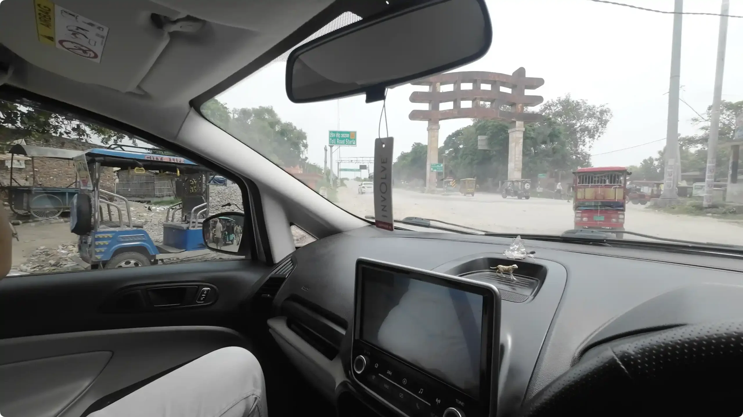 A view from inside the car approaching the Uttar Pradesh and Bihar state border check post at Buxar